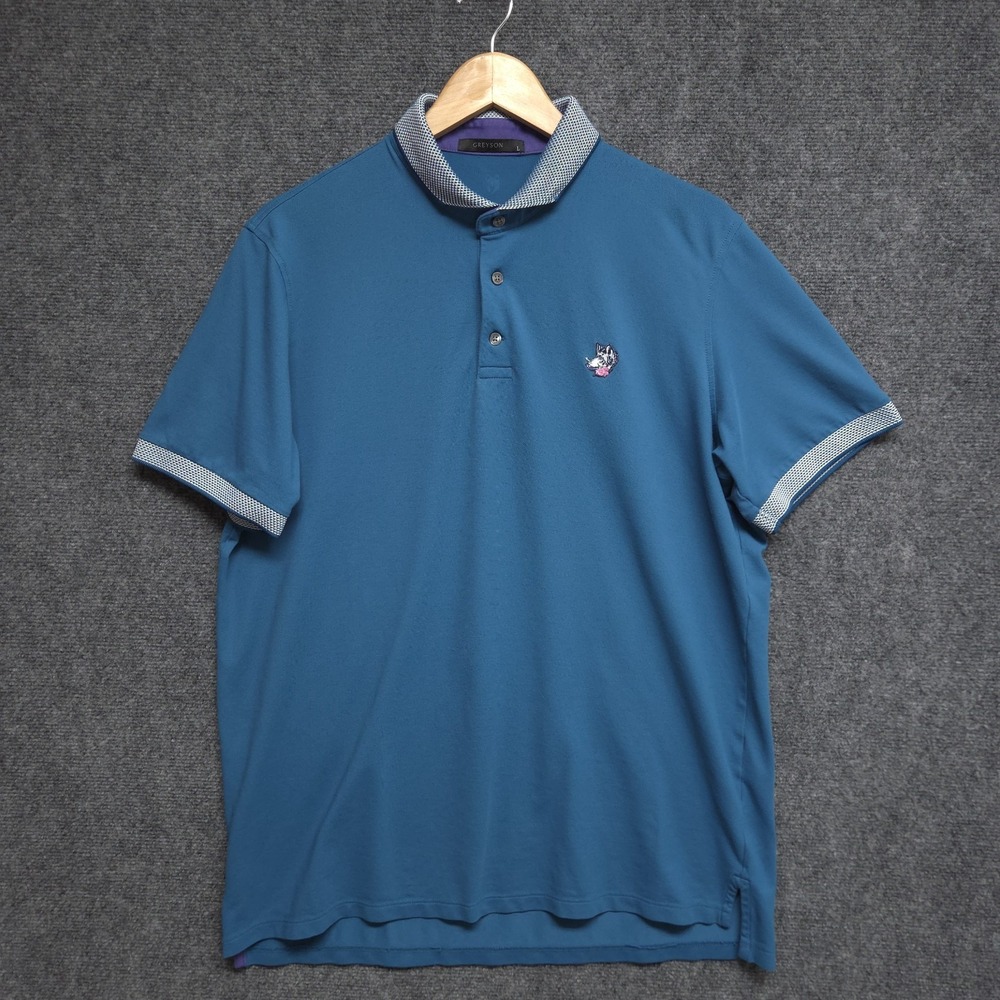 Greyson Shirt Mens Large Blue Performance Golf Casual Polo Short Sleeve Preppy